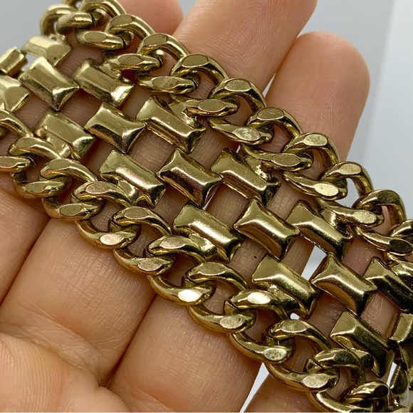 VINTAGE 1980’S THICK GOLD TONE WIDE CHAIN LINK BRACELET HEAVY 8” RETRO - Picture 2 of 7